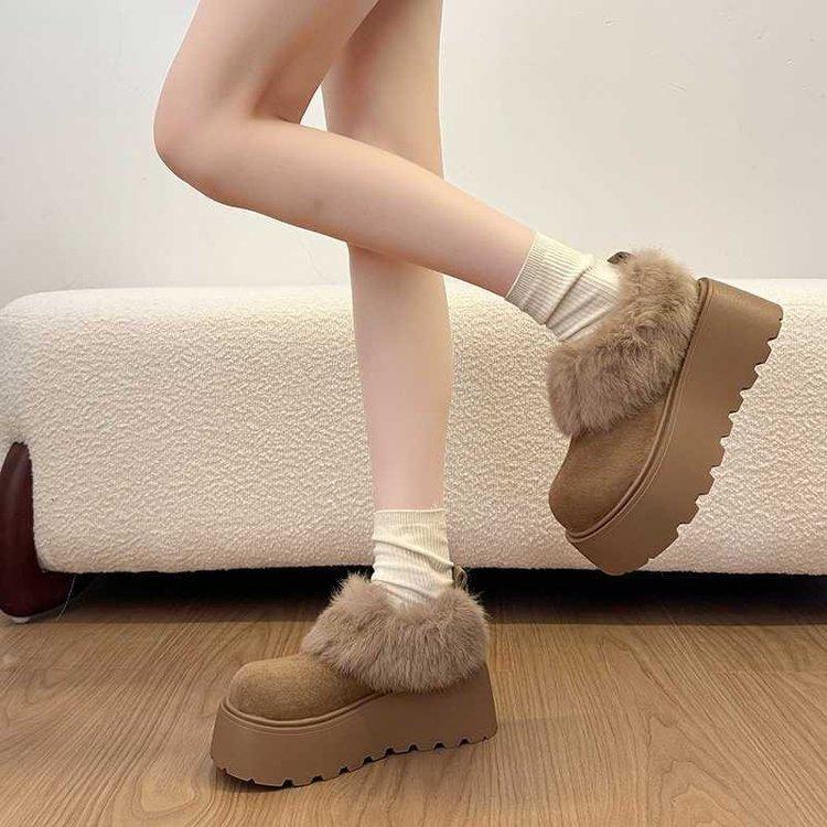 Thick-soled Fluffy Shoes Cotton Shoes Velvet Snow Birkenstocks Shoes Wear Winter New Bag Head Half Slippers