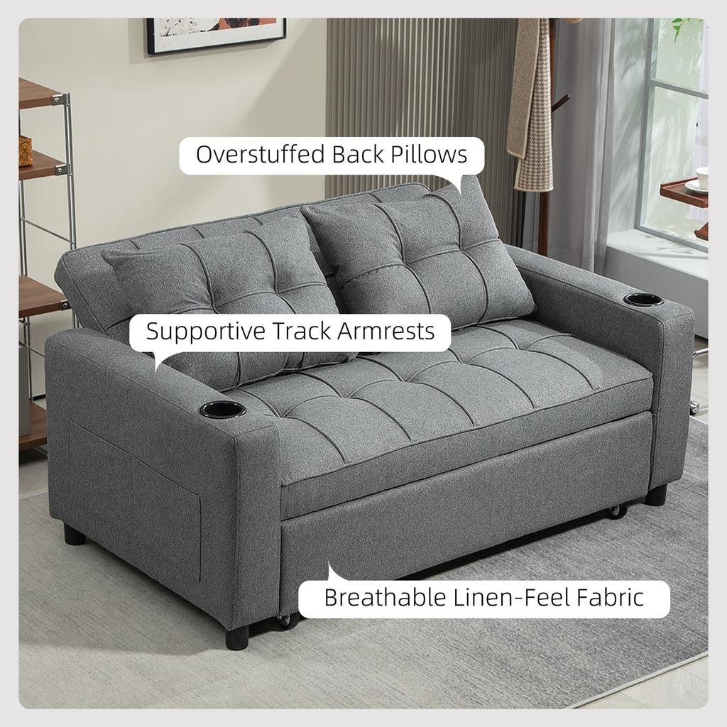 Two-Seater Pull-Out Sofa Bed - Dark Grey