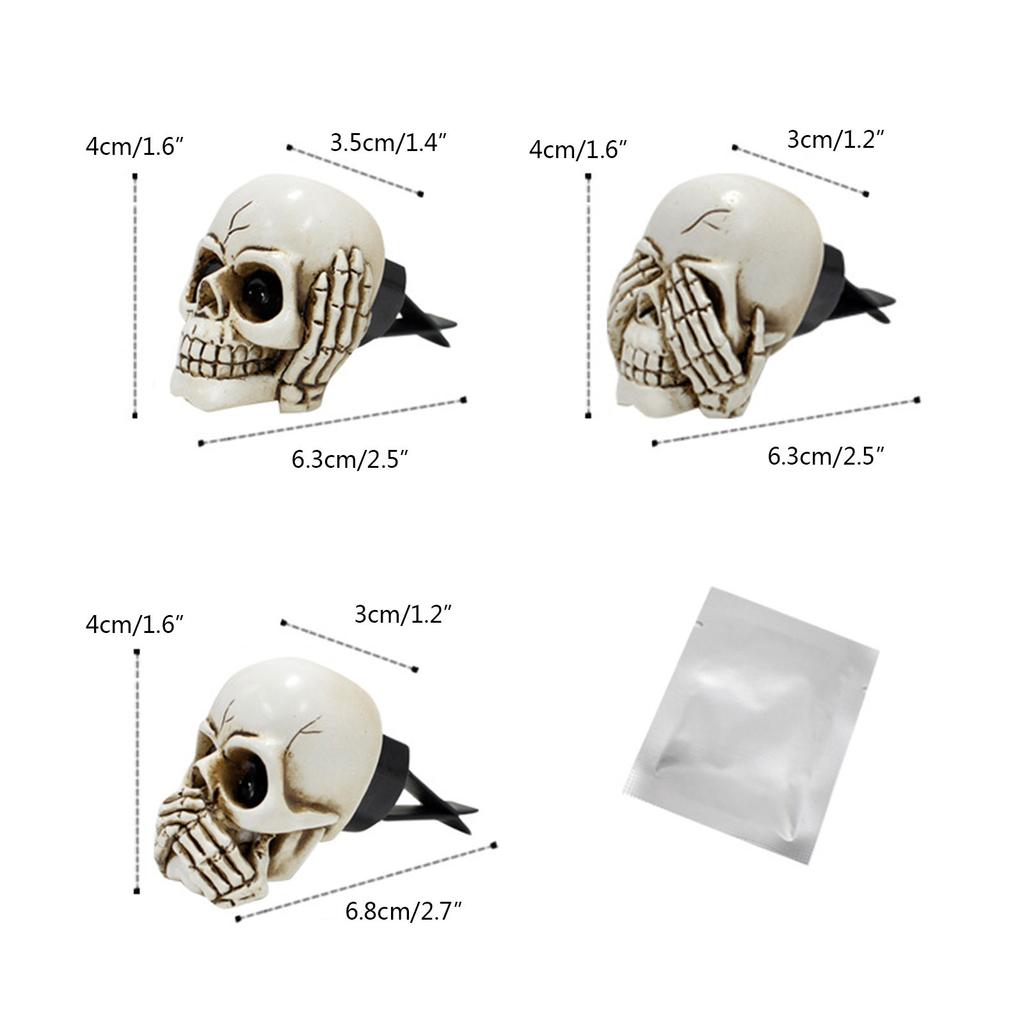 3Pcs/Set Resin Skulls Mini Skull Figures Car Fragrance Clip for Gift and Home Decor