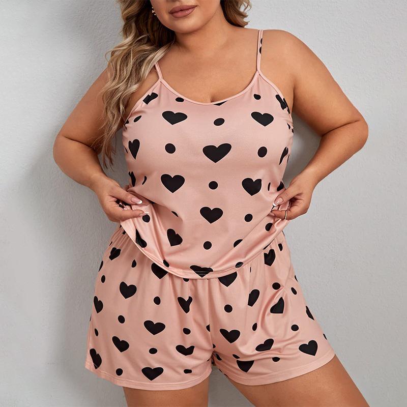 Set Pijamale Femei Mărimi Mari, Casual, Larg, cu Maiou și Pantaloni Scurți
