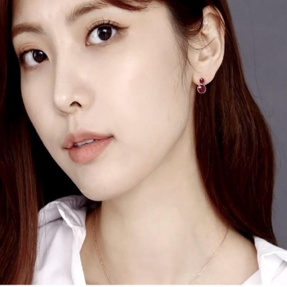 Women's Red Dual Circle Siam Crystal Earrings (15957094)