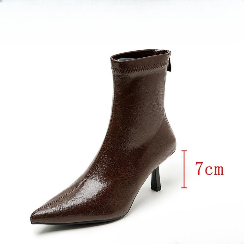 Fashion Pointed toe stiletto short boots for women 2025 autumn and winter new slim boots back zipper French Chelsea stretch short boots