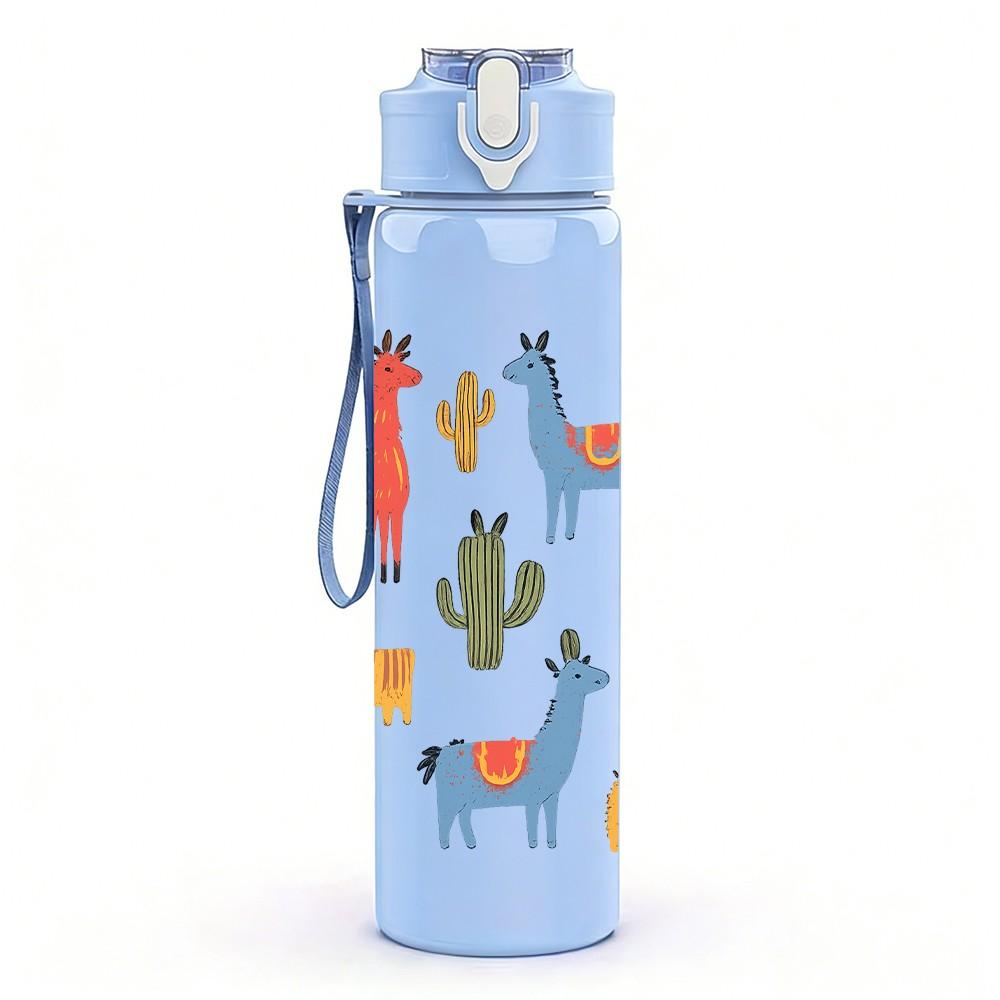 1PC Multi Llama Cactus Desert Pattern 750ml Color Plastic Sports Water Bottle Leakproof Flip Straw Lid Suitable for Sports Office Home Use