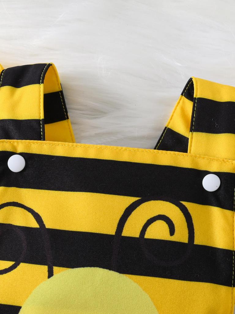 Bee-Themed Summer Romper with Peek-a-Boo Skirt & Headscarf for Newborns & Toddlers