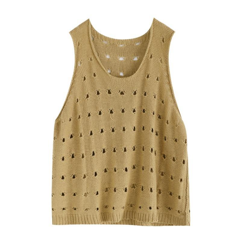 Spring/Summer Hollow Knitted Sweater Vest for Women Loose Casual Sleeveless Knitted Vest for Women
