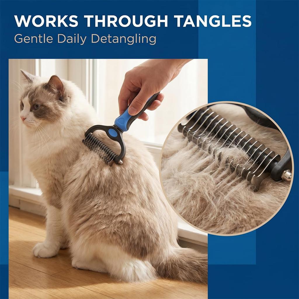2027New Pet Pro Tool Grooming for Dogs & Cats, Undercoat Rake Dematting Comb for Long Hair Pets, Deshedding Brush for Loose Fur, Tangle Removal and