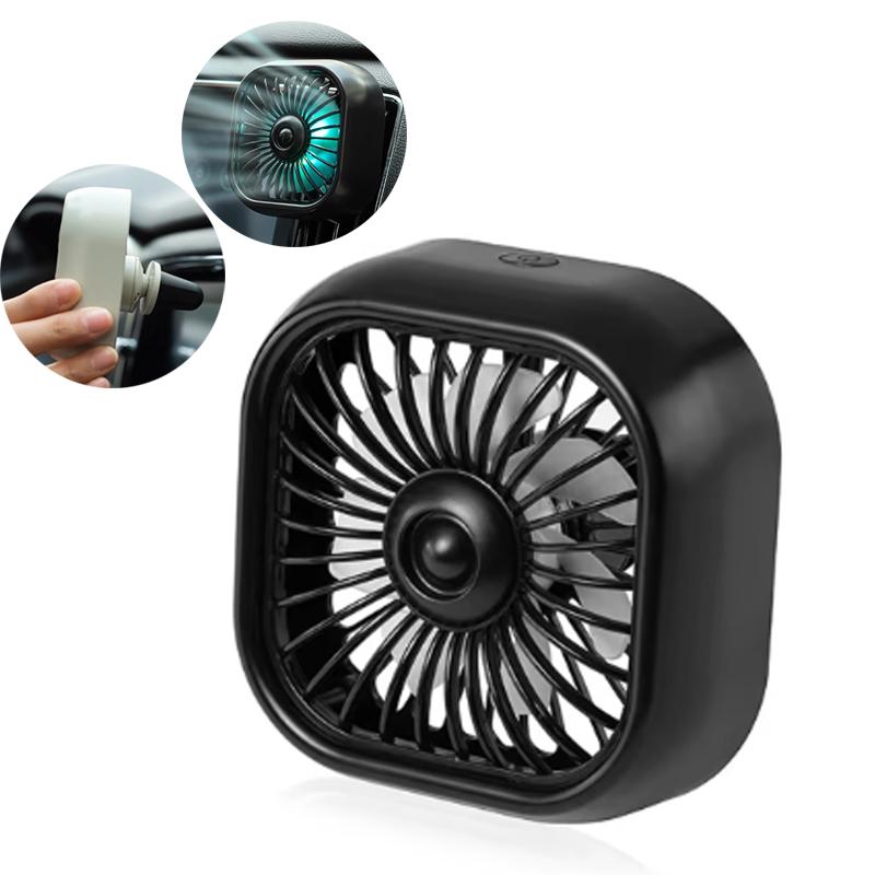 Portable Car Fan with Air Vent Clip 3 Gears Speed Adjustable Cooling Fan 5V USB Powered RGB Ambient Light Air Freshener Diffuser