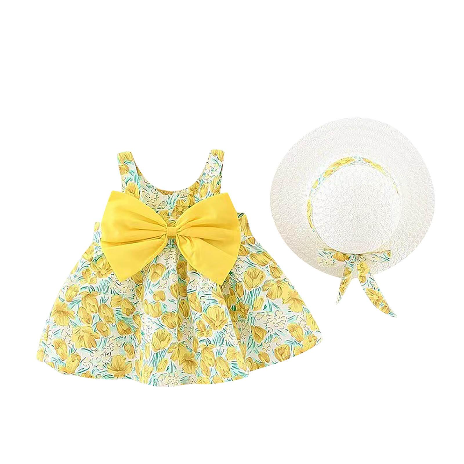 

Летнее милое платье-сарафан без рукавов с принтом для девочек, детская юбка 90 жёлтый
