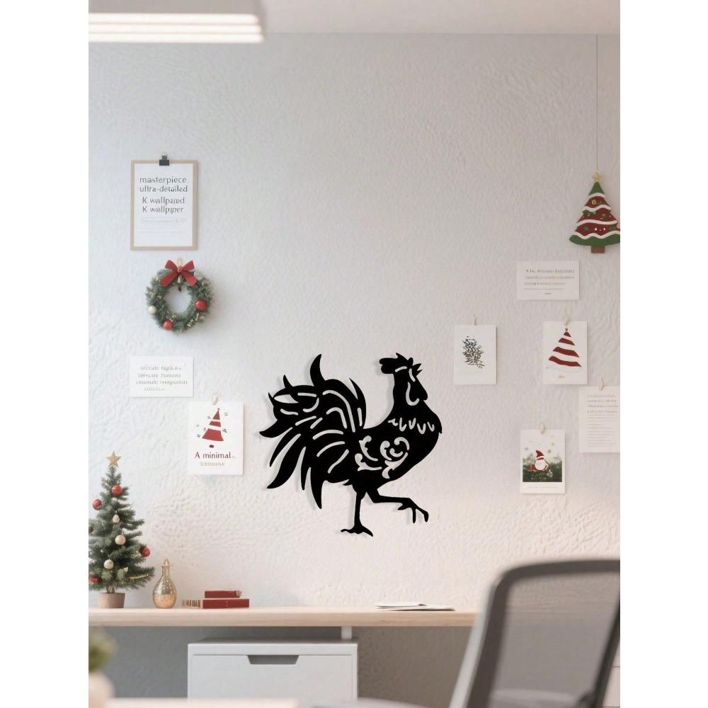 Metal Rooster Wall Art, Black Iron Indoor Outdoor Sculpture, Farmhouse Home Decor Gift for Chicken Lovers, Waterproof Rustproof Hanging Ornament