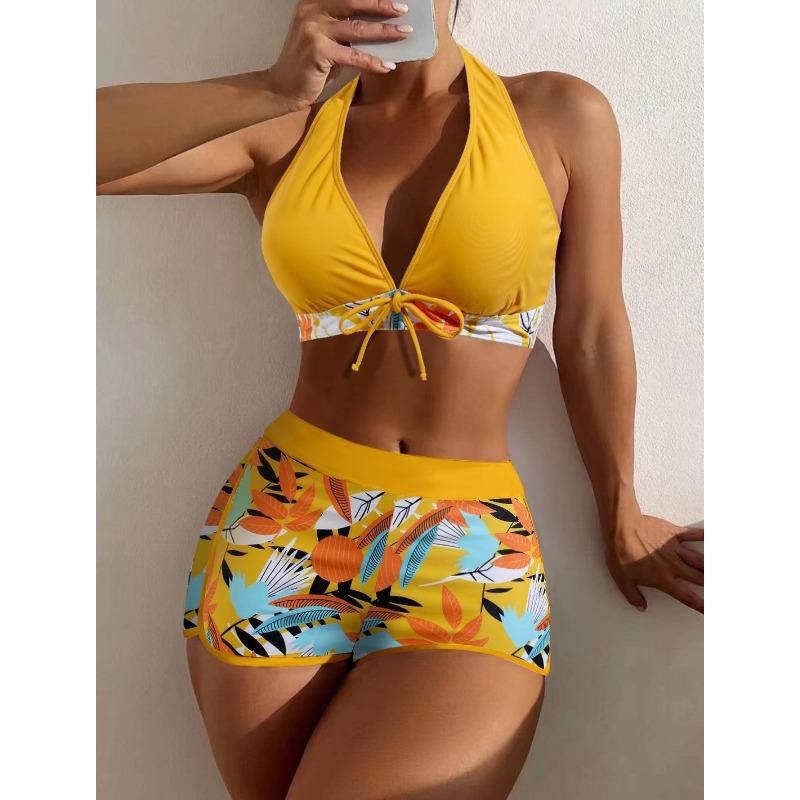 New split swimsuit women's deep, flat angle sports high waist print sexy bikini fashion sexy