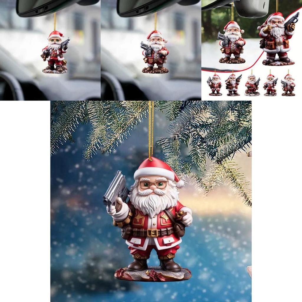 Colorful Cartoon Santa Claus Pendant With Handheld Gun For Fun Holiday Party Decor