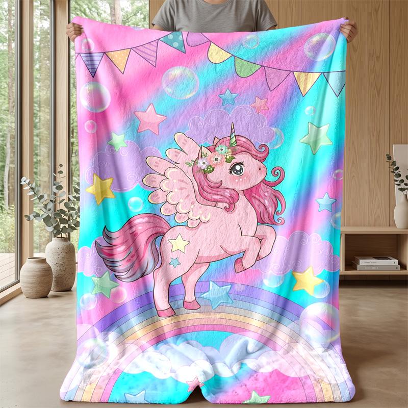 Pink Unicorn Rainbow Theme blanket Lightweight Warm Flannel Blanket Decorative Throw Blanket for Home Decoration