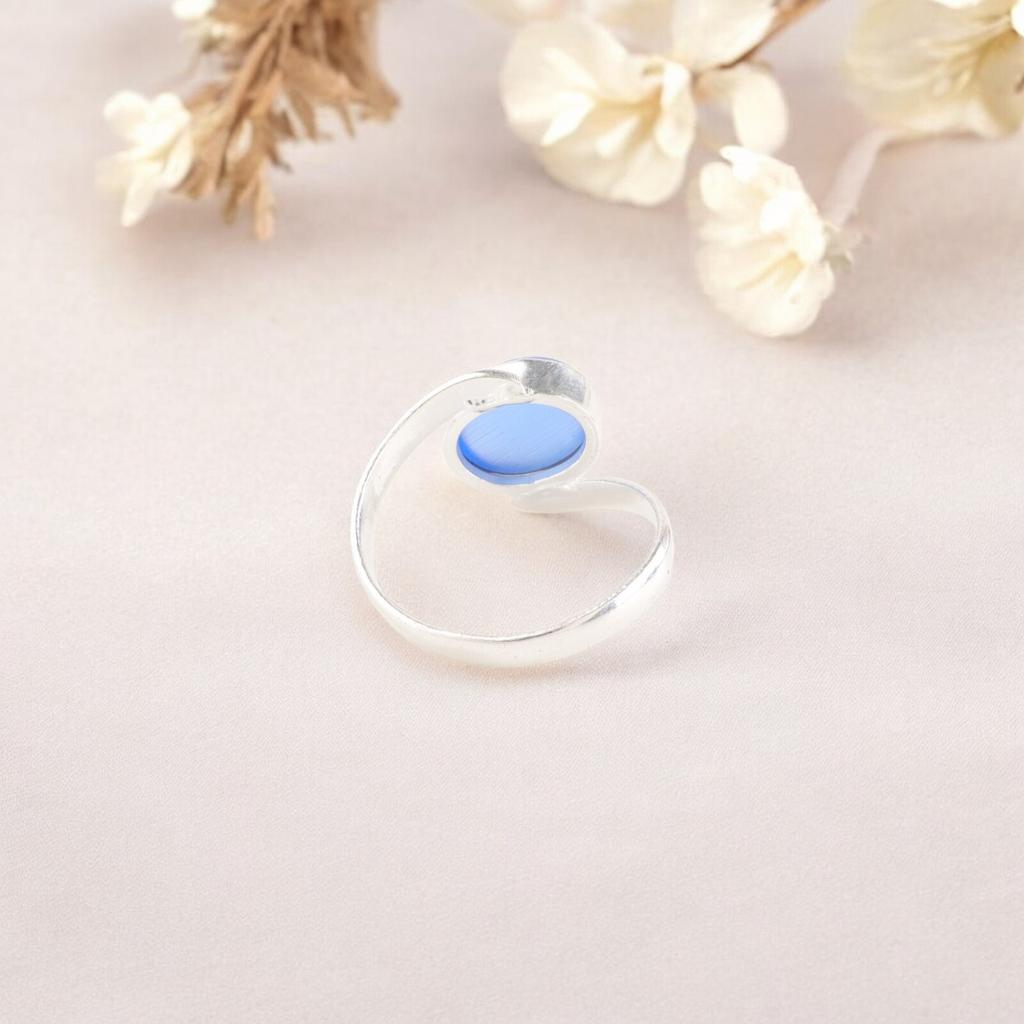Dark Blue Cat's Eye Gemstone 925 Sterling Silver Jewelry Handmade Unique Ring RR-53-41