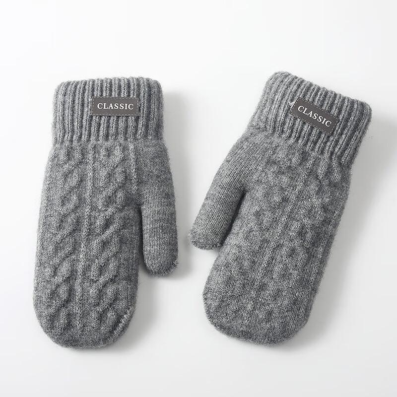 Мужские зимние вязаные перчатки на флисовой подкладке