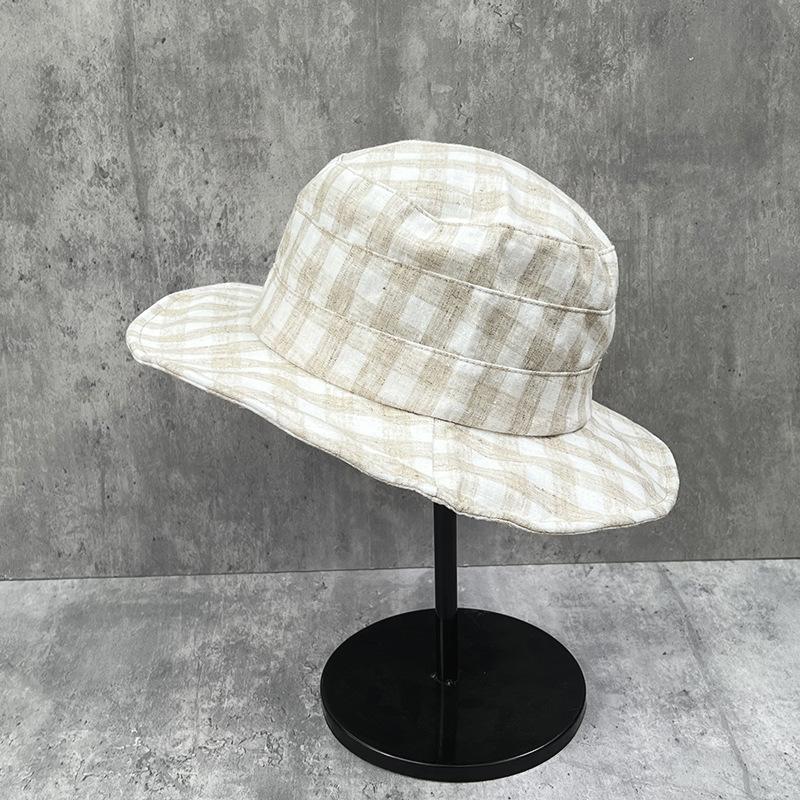 

Retro Stylish Black Rice Plaid Flat Top Linen Bucket Hat Women S Summer Outing Sunshade Top Hat Sweet Fashion Basin Hat m (56-58cm) hat brim with silk shape