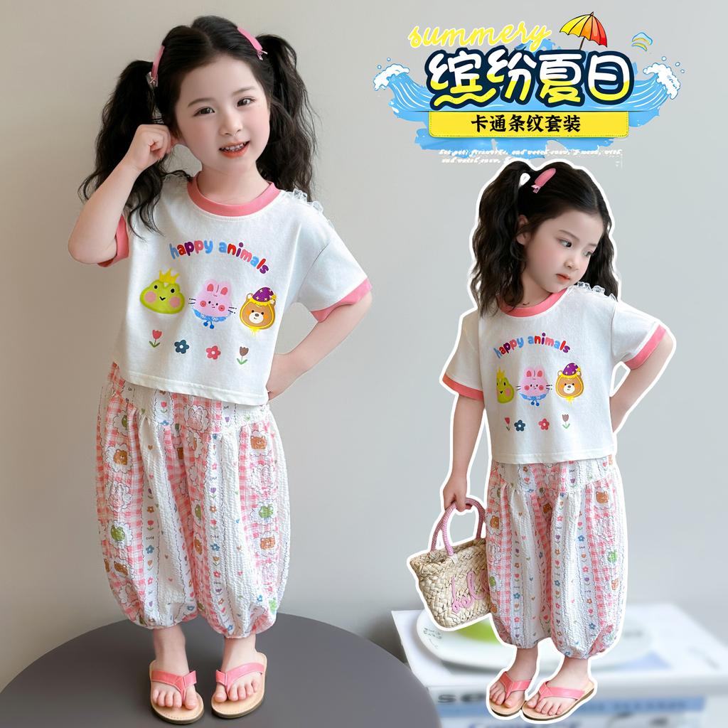 Girls' Summer Set 2026 New Fashionable Thin Clothes for Children's Fashion, Baby Girls' Summer Set Short Sleeve Two Piece Set
