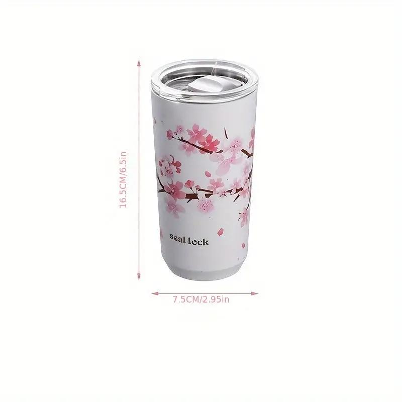 1pc 304 Stainless Steel Ins Hands-on Cup Straw High-value Girls Milk Tea Coffee Cup Anti-fall Water Bottle Water Cup Cherry Blos