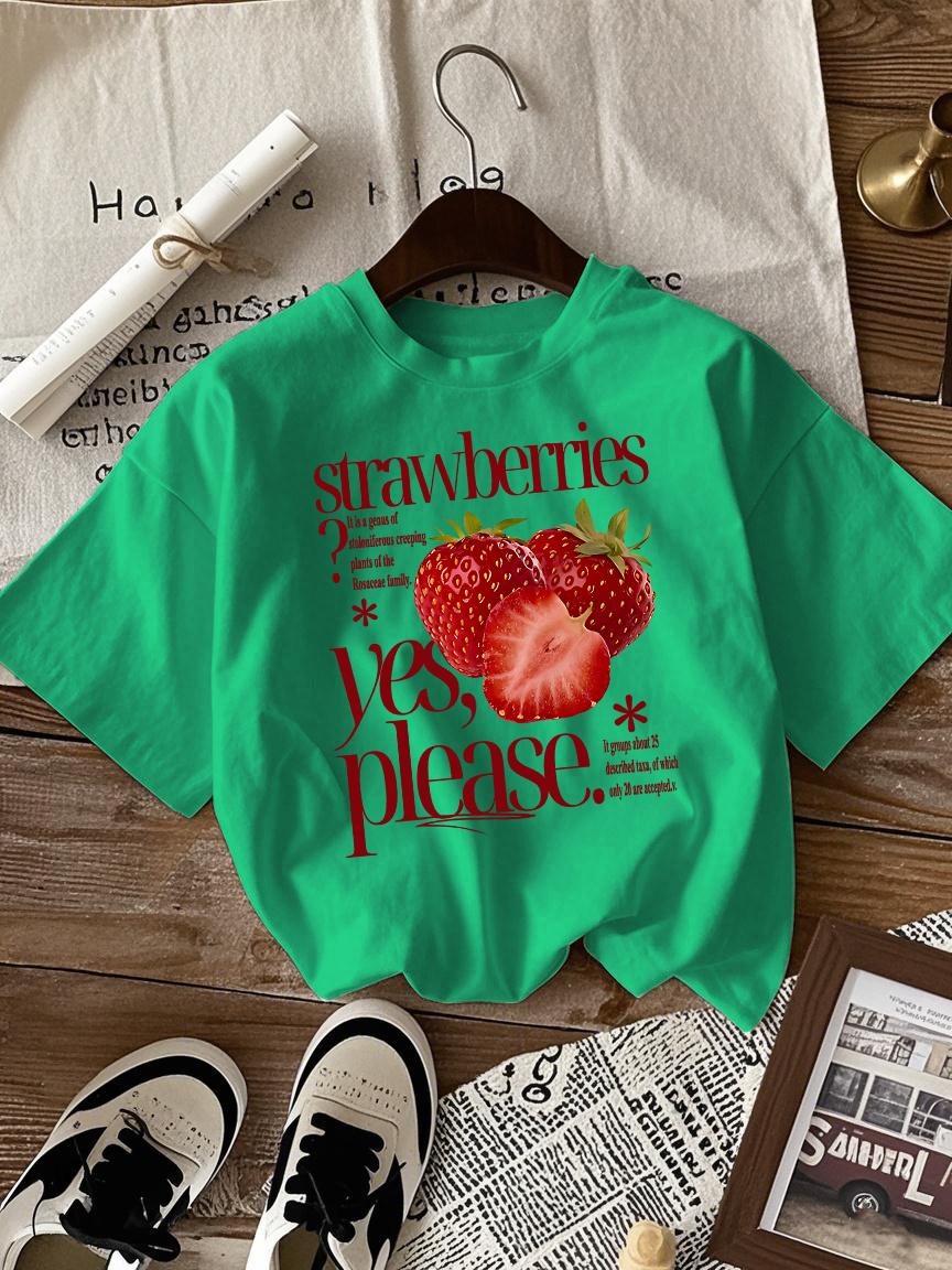 

Клубника Фрукты Да Пожалуйста Принтованные Футболки Женская Хлопковая Футболка с Круглым Вырезом Спорт Все-Матч Уличная Одежда Повседневная Свободная Одежда 4XL