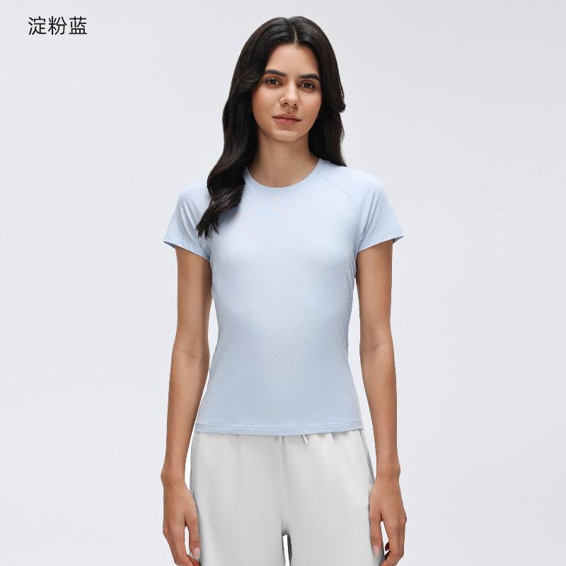 Summer round neck short-sleeved women's sweat-absorbing and breathable sports shirt, slim and thin running fitness yoga clothes