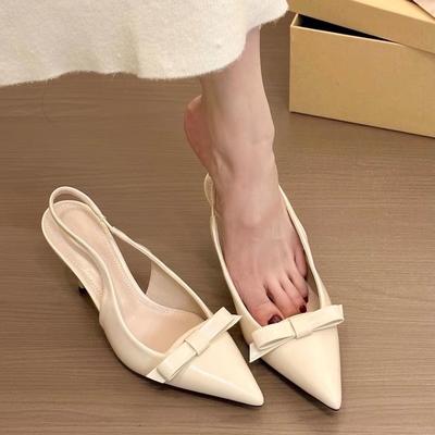 2025 Moderne Büroschuhe für Damen Schwarz Hochzeit Slingback Spitz Zehenbereich Schmetterlingsdekoration Weibliche Hochhackige Sandalen