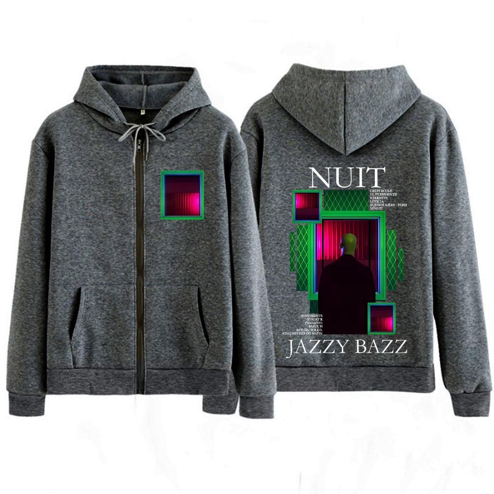 Rapper Jazzy Bazz Nuit Album Graphic Zipper Hoodie Men Women High Quality Sweatshirt Vintage Oversized Gothic Zip Up Sportswear