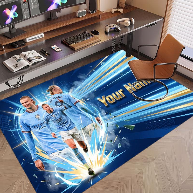 Custom Rug Erling Haaland Pattern Print Name Text Soft Non‑Slip Floor Carpet for Home Indoor Decoration
