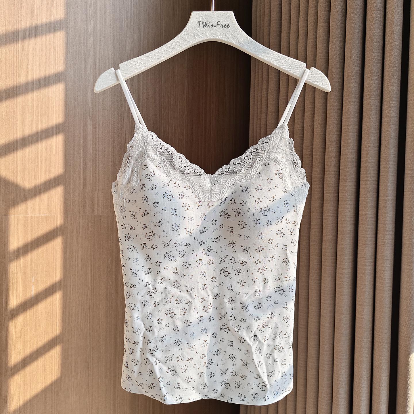 

Cotton silkworm lace floral suspender integrated with chest pad outer wear bottom vest underwear women s vest type M size (recommended 42.5-60kg ) цветочные печати