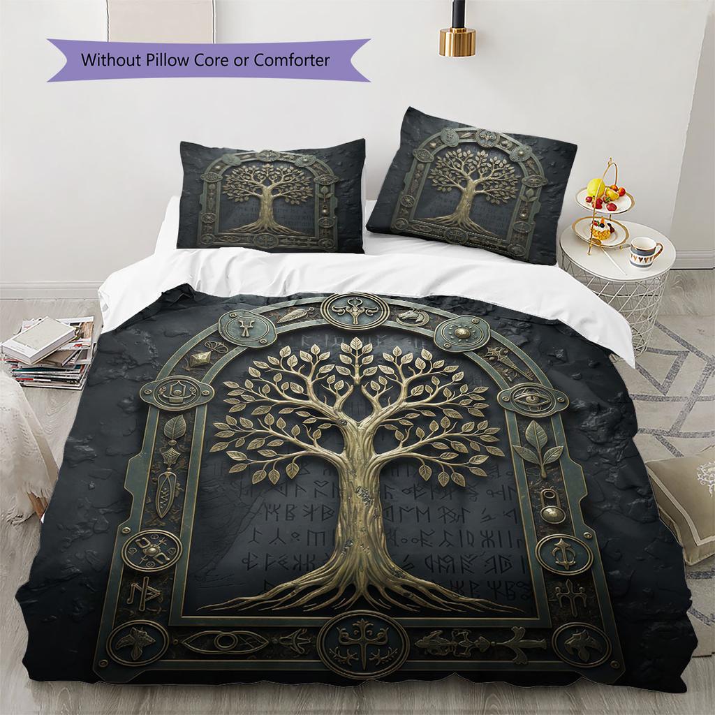 World Tree Gate Pattern Bedding Quilt Set Quilt Cover Pillowcase Home Decoration Birthday Gift (1 * Duvet Cover + 2 * Pillowcase, Without Core)