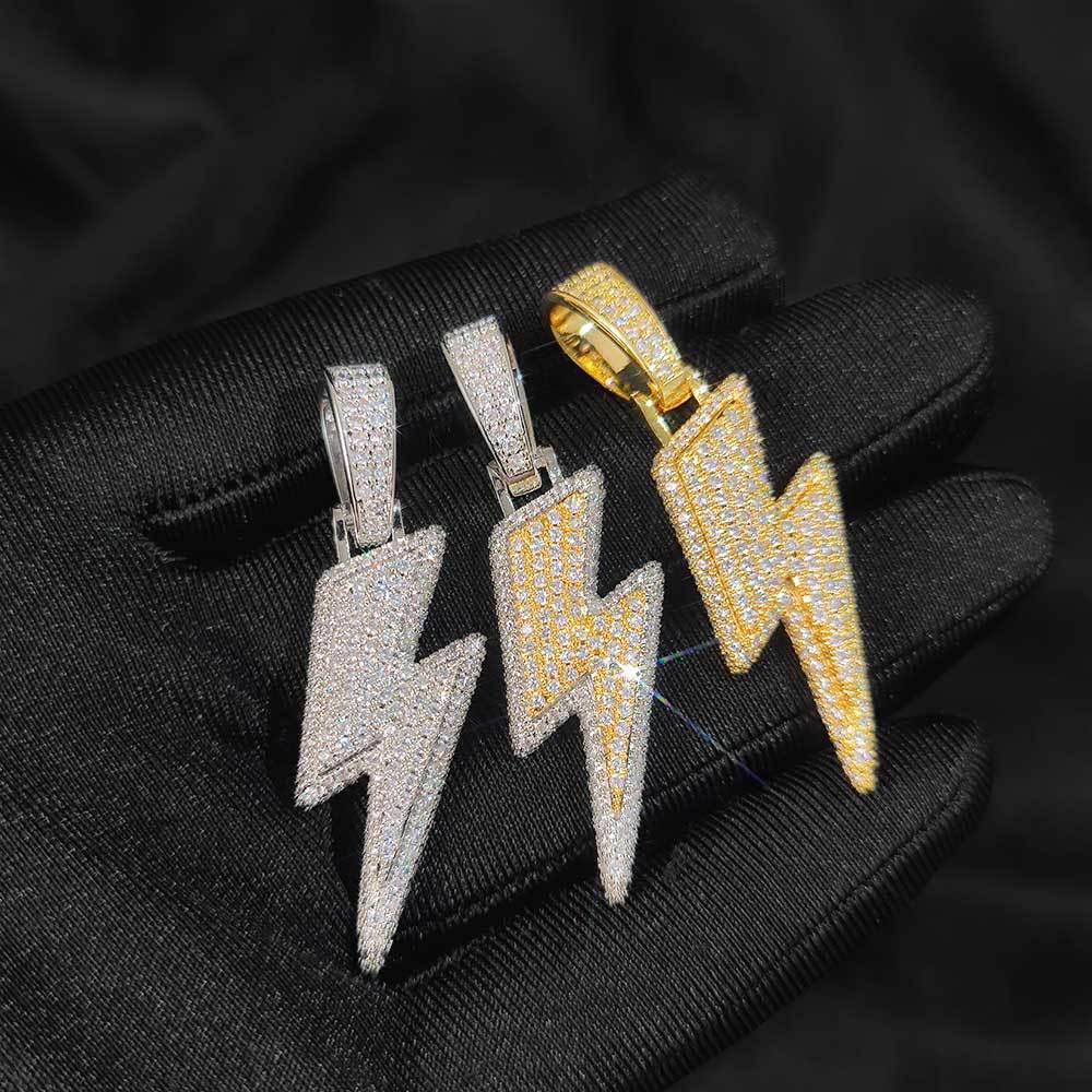 Trendige Unisex-Blitz-Anhänger-Halskette mit zweifarbiger Zirkon-Beschichtung