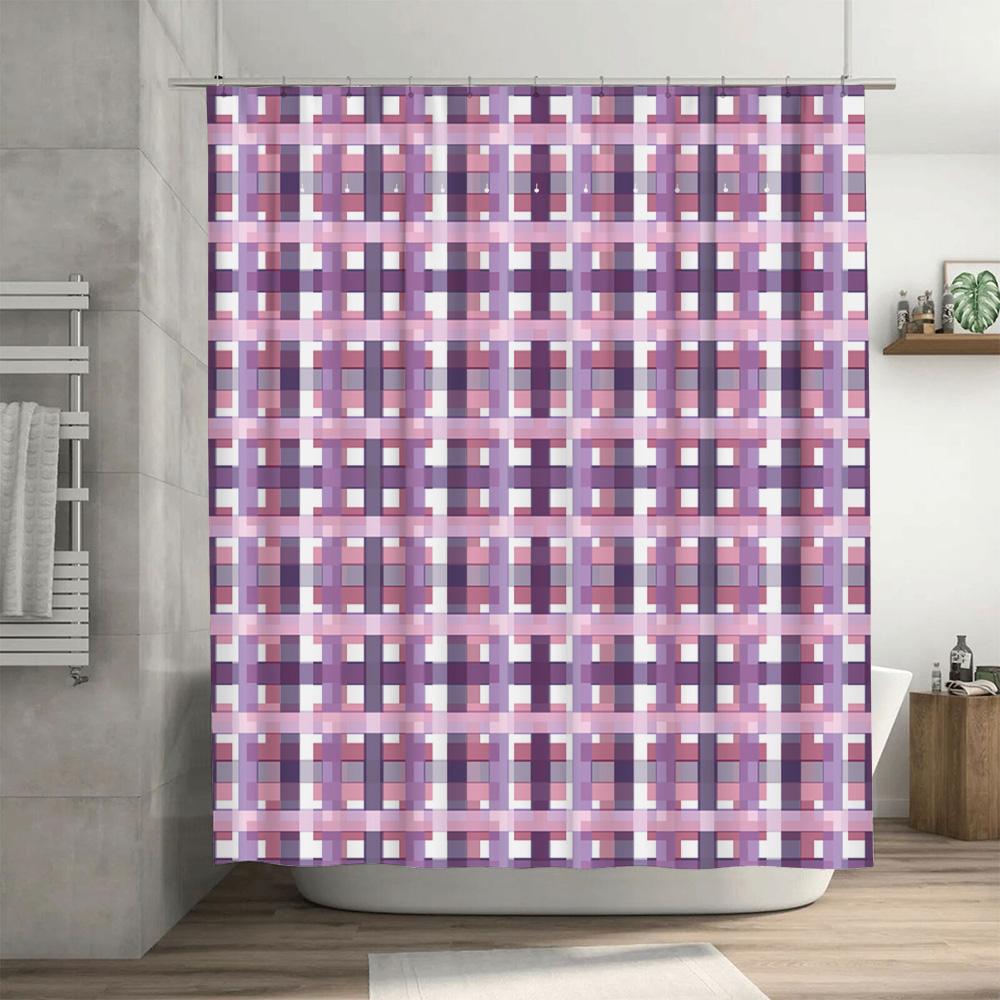 Cortina de Baño Ducha Cuadros Rosas Impermeable Decoración de Baño Protección de Privacidad Estampado Tejido Tipo Lino Decoración del Hogar Personalizable