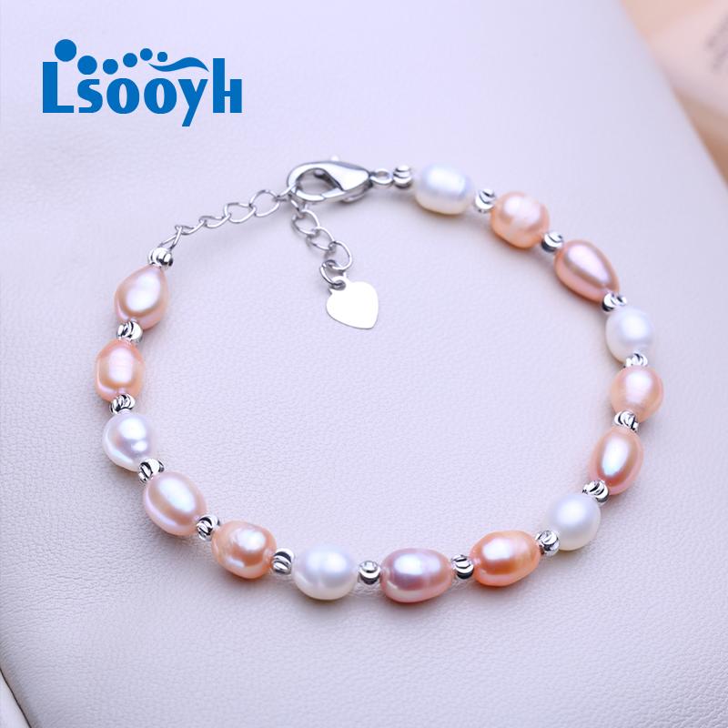 Bracciale di Perle d'Acqua Dolce Naturali LSOOYH Per Donne Eleganti Regali per San Valentino e per il Giorno del Compleanno, Accessorio Moda per Tutte le Stagioni