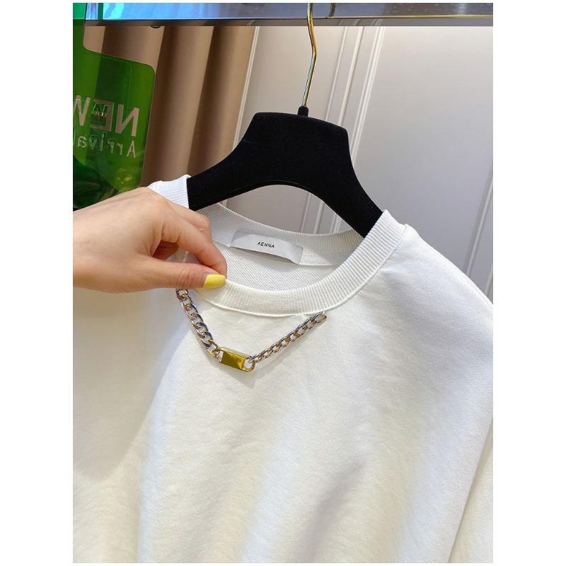 Fashionable Solid Color Sweatshirt Women's Short Autumn Thin Top Korean Style Drawstring Round Neck Versatile Casual Pullover