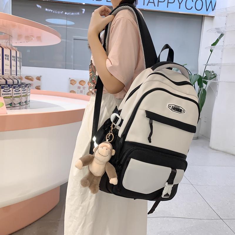 Women Large Capacity Schoolbag Campus Color Block Backpack Multi-Compartment Student Travel Backpack