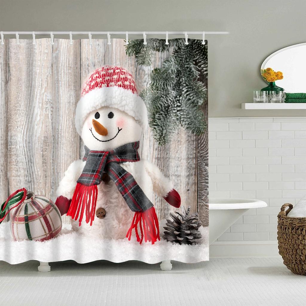 Merry Christmas Shower Curtains New Year Santa Bathroom Decor Bath Curtain Cartoon Snowman Elk Bath Bathroom Curtains