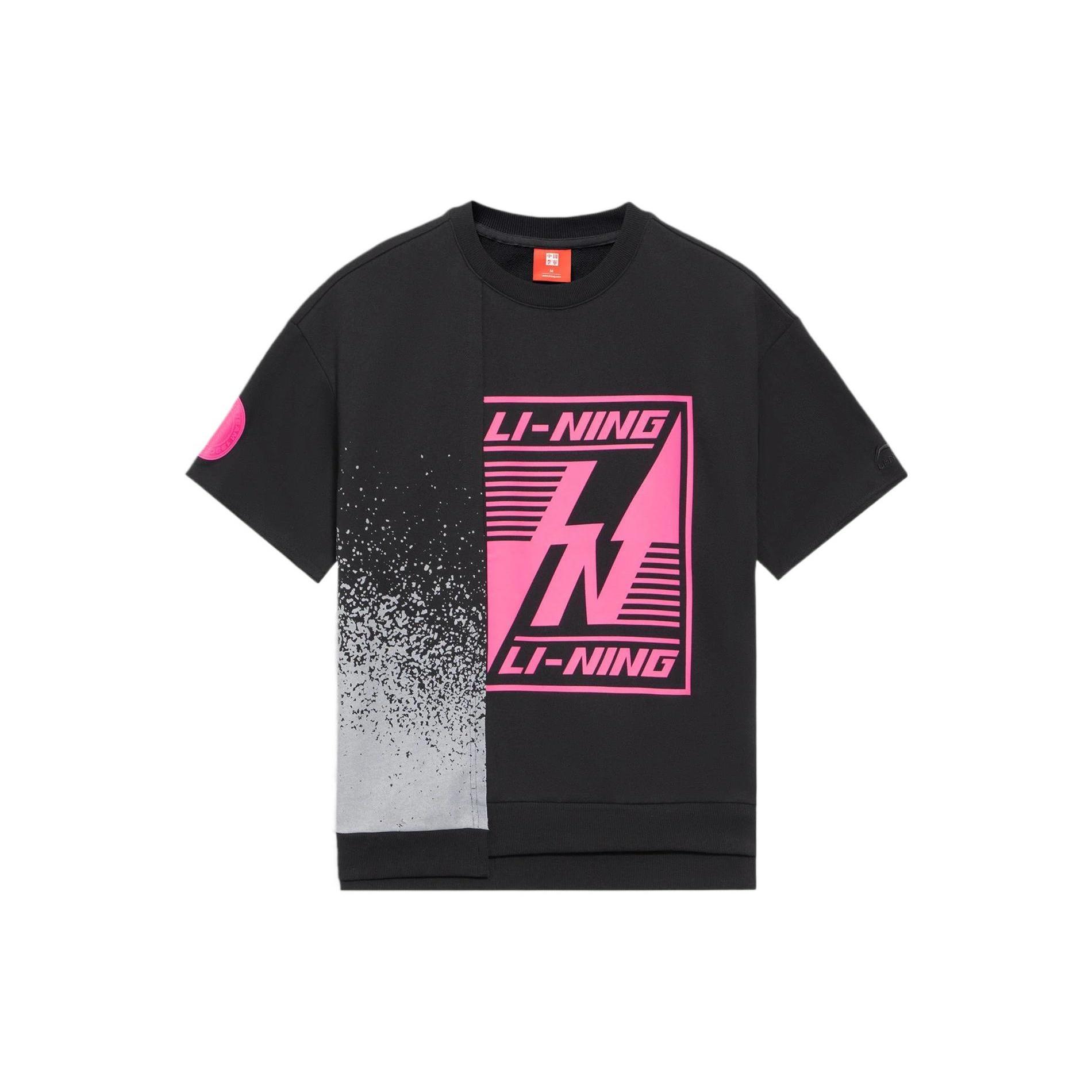 Li-Ning Pattern Printing Loose Round Neck Short Sleeve Black Men s AAES011-2 M
