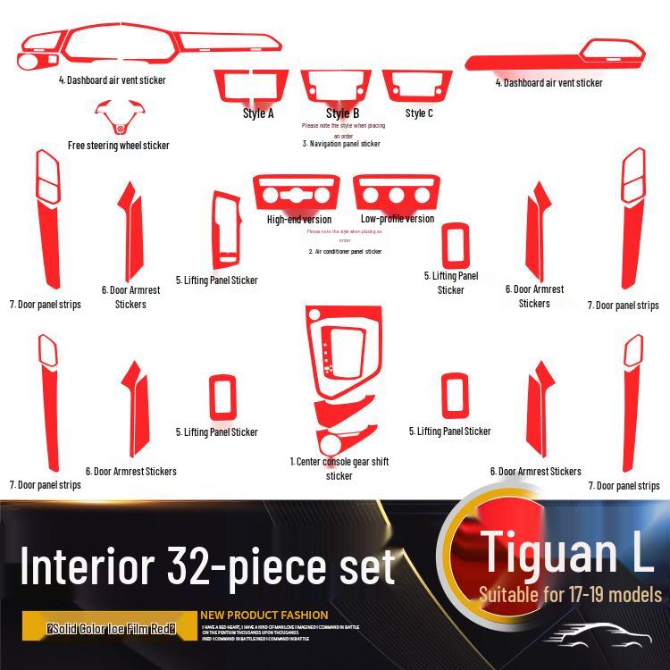 Volkswagen Tiguan L Interior Carbon Fiber Film (2017-2019) - Anti-Scratch, Anti-Kick, Center Console & Door Coverage