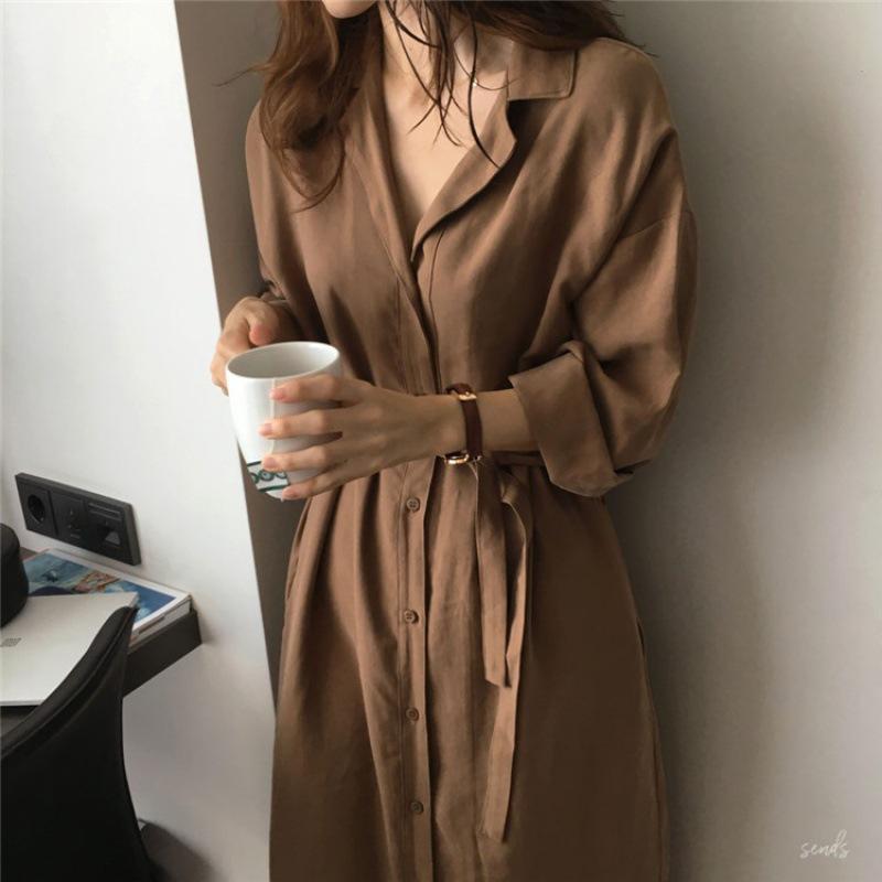 Yujie Lightly Mature French Shirt Dress - Brown for Spring/Summer