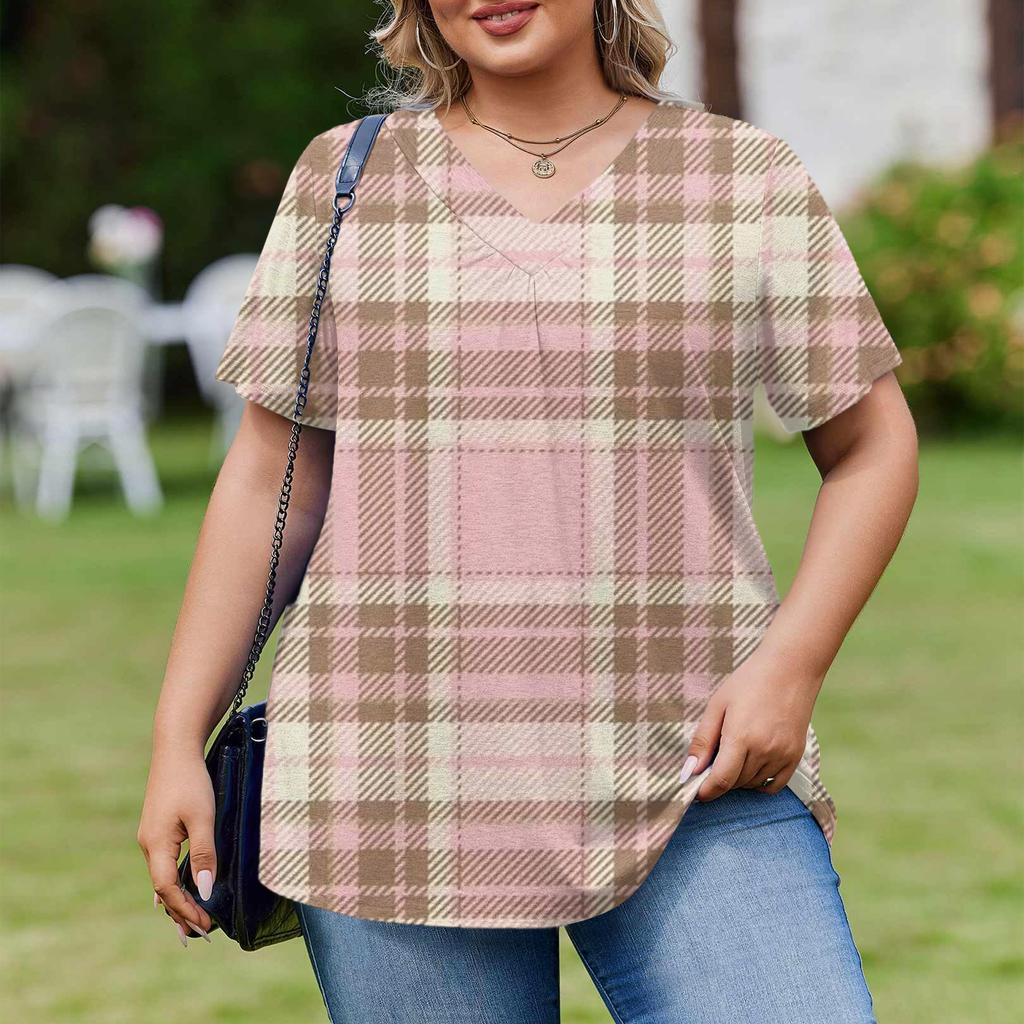 Women's Plus Size Fashionable Casual Loose-Fit Short Sleeve Elegant V Neck Blouse For Work