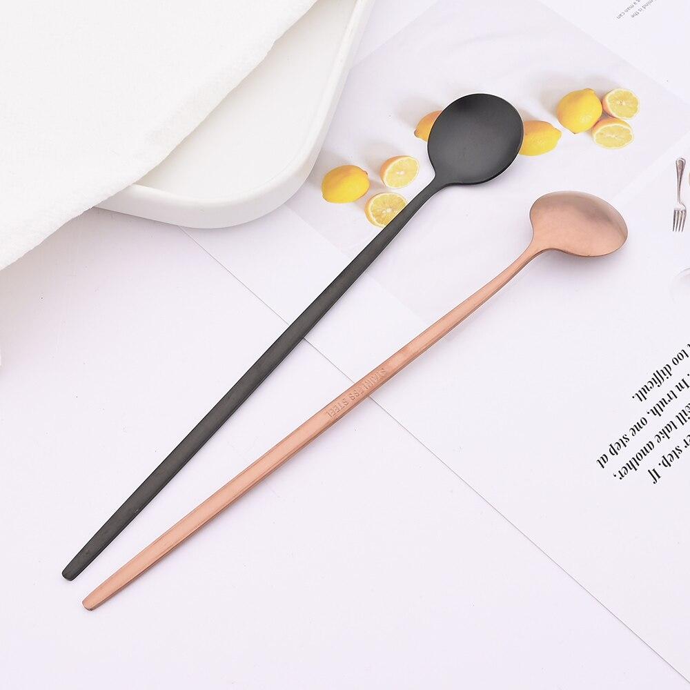 6pcs/set Long Handled Stainless Steel Coffee Spoon Ice Cream Dessert Tea Spoon Mixing Stirring Cooking Long Handle Spoon Tableware
