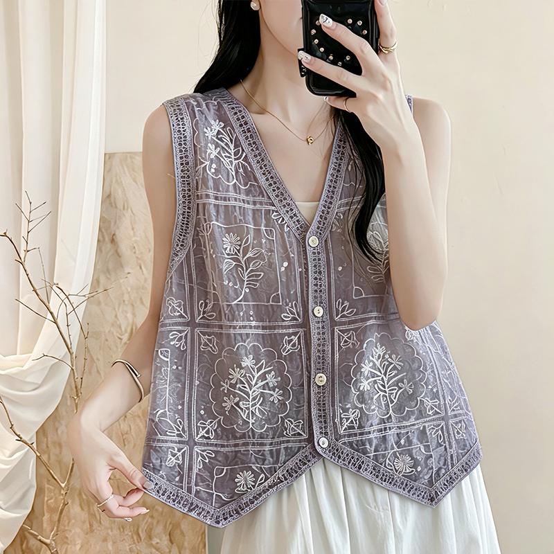DIMANAF 2026 Plus Size Summer Women Blouse Tunic Tank Loose Casual Cotton Lady Tops Tees Shirt Lace Floral Sleeveless Vest