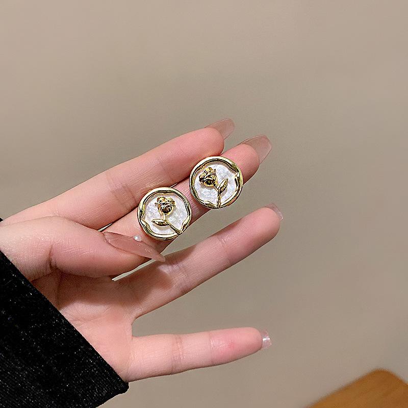 Rose Circle Earrings Women s Premium Sense Unique Earrings 925 Silver Needle Earrings