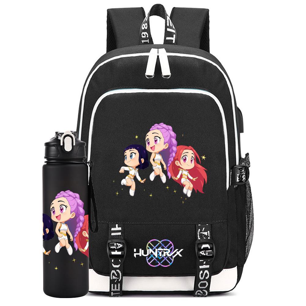 2 st/set K-pop Ryggsäck Stor Kapacitet Bokväska Med 750 ml Vattenflaska Laptop Elev Pojke Flicka Skolväska Vattentät Resväska Barnpresent Mochila