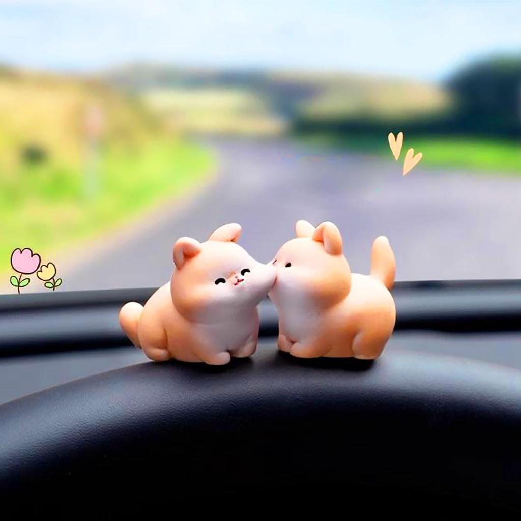 Cute Kiss Face Animal Car Dashboard Decoration, Funny Micro Landscape Car Interior Rear Mirror