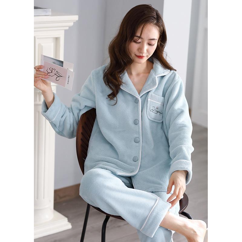 Pajamas Women'S Autumn And Winter Coral Fleece Thickened And Fleece Can Be Worn Outside Loungewear Flannel Warm Suit
