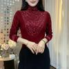 Elegant Autumn/Winter Slimming Rhinestone Semi-High Neck Long Sleeve Tummy Covering Base Layer Top