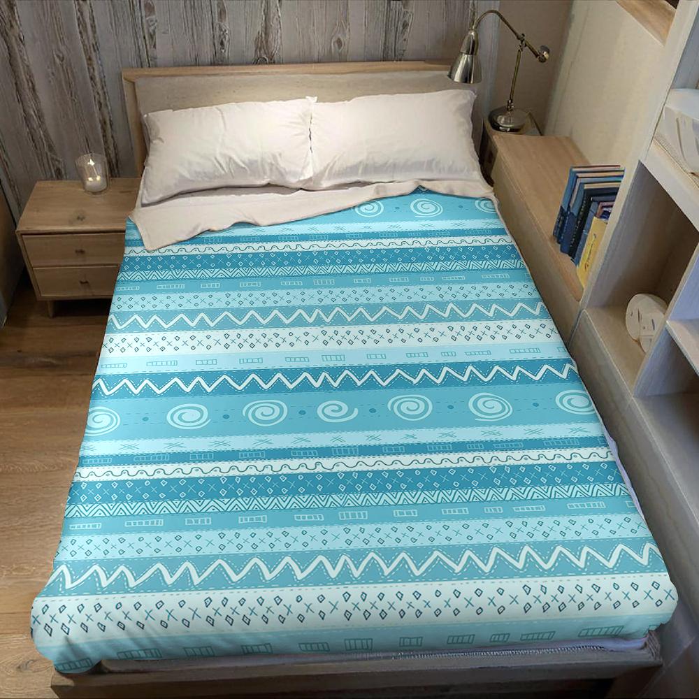 Blue Tribal Striped Patterns Flannel Blanket Warm Soft Halloween Christmas Couch Warm Cozy Decorative Decor Gift for All Season