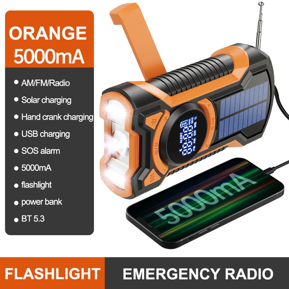 10000mAh Multifunction Radio Solar Powered Hand Crank USB Charging FM AM NOAA Weather Radio Emergency LED Flashlight Power Bank