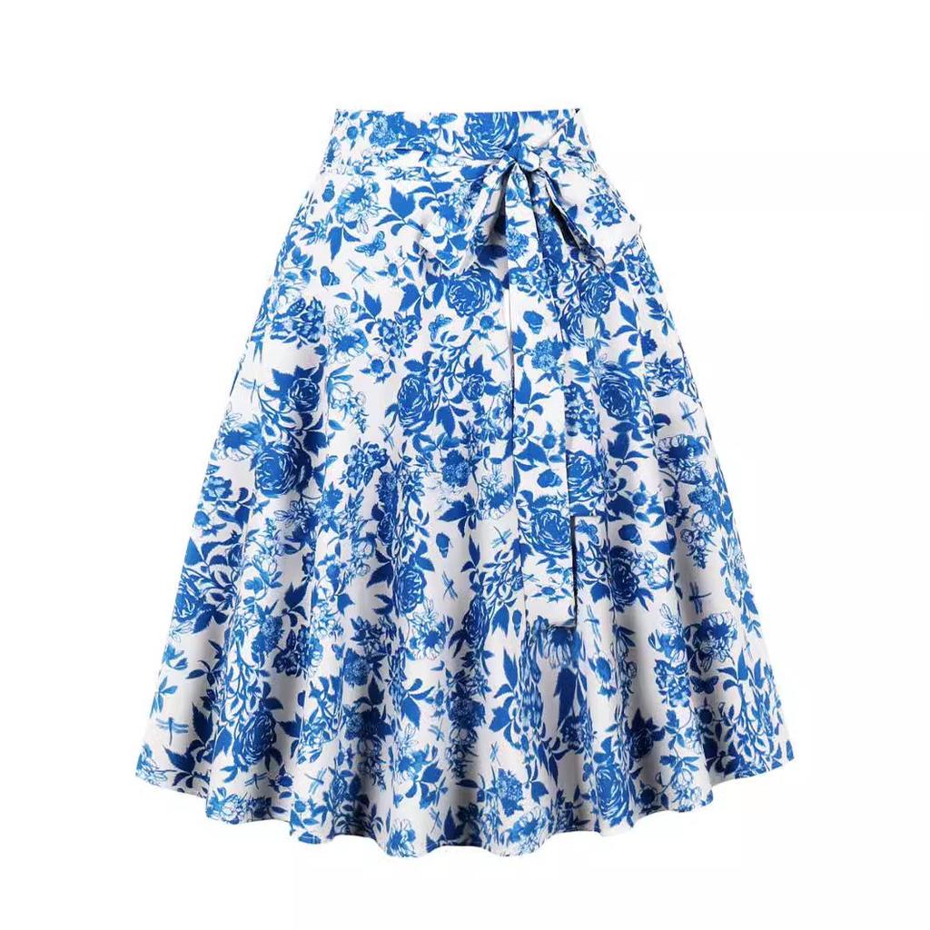 2024 Spring Collection Waist-Tie Print Midi Skirt