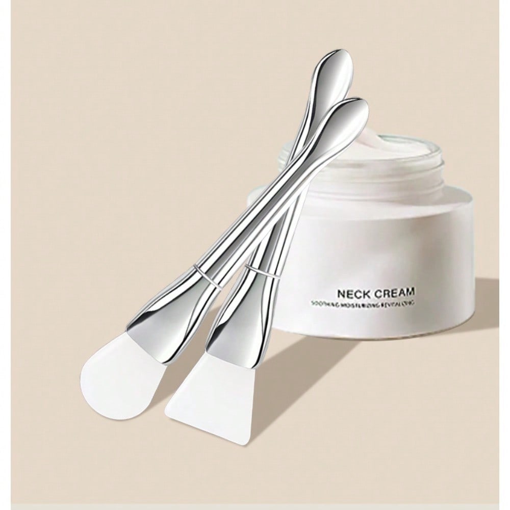 1pcs Full Skin Universal Double-Layer Silicone Facial Mask Brush, Metal Handle, Two Tone, Apply Cleaning Two In One Beauty Tool