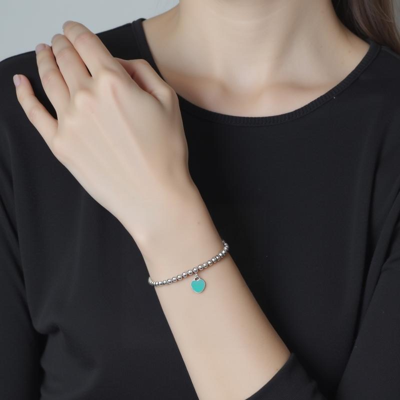 TIFFANY &CO Blue® Perlen Diamant Blau 4mm 925 Silber Emaille Diamant Armband Damen GRP12057-Silber Klein